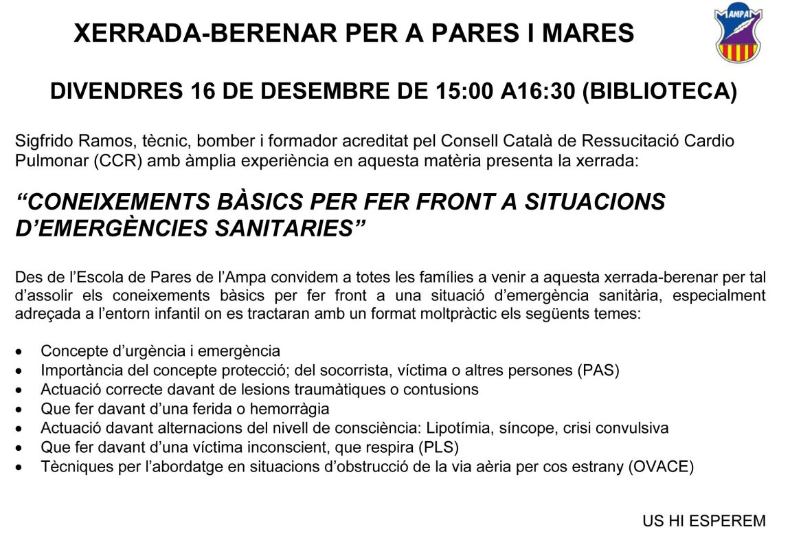 Xerrada-berenar per a pares i mares